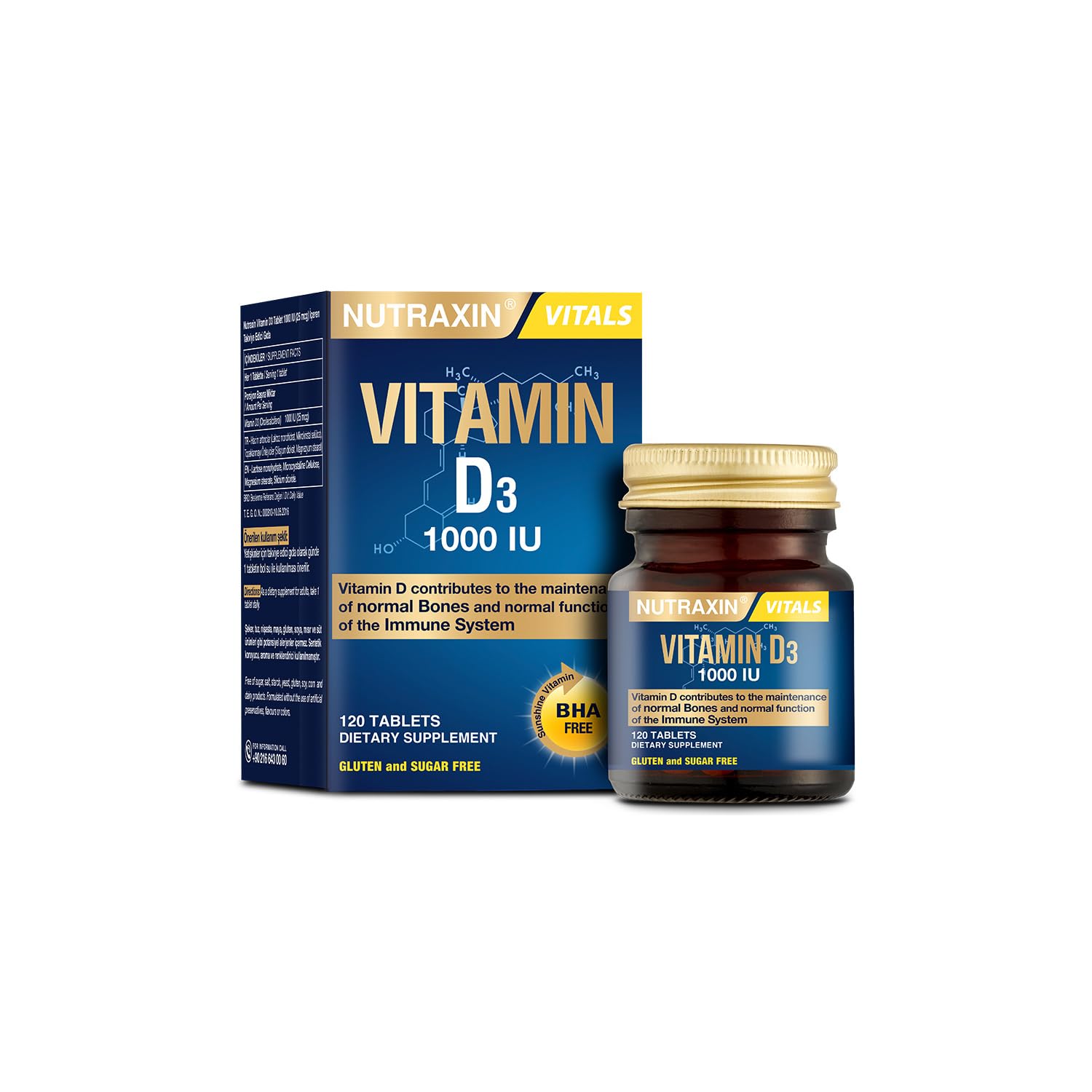 Vitals D3 Vitamin Cholecalciferol 1000 IU (25 mcg) 120 Tablets – Supports Bone Health, Immunity, Muscle Function, Calcium Absorption & Overall Wellbeing for Men & Women