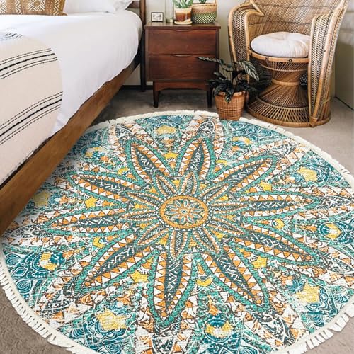 Tapete Boho redondo 4 pies verde para dormitorio