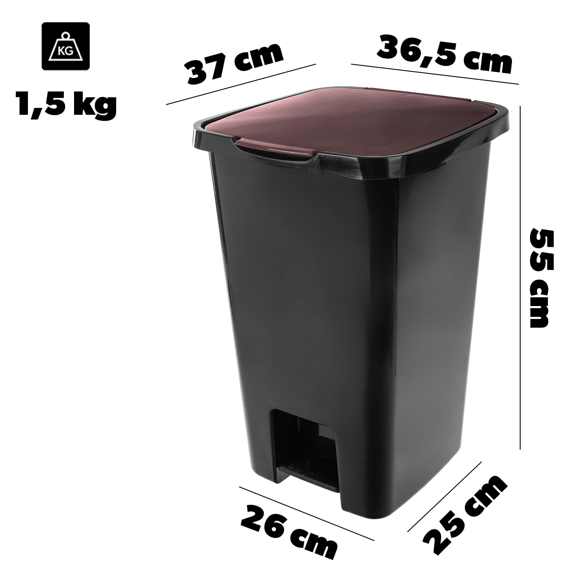 KADAX Pattumiera a pedale da 45 litri, con pedale e coperchio, grande pattumiera per la raccolta dei rifiuti, pattumiera a pedale in plastica, pattumiera con pedale (marrone)