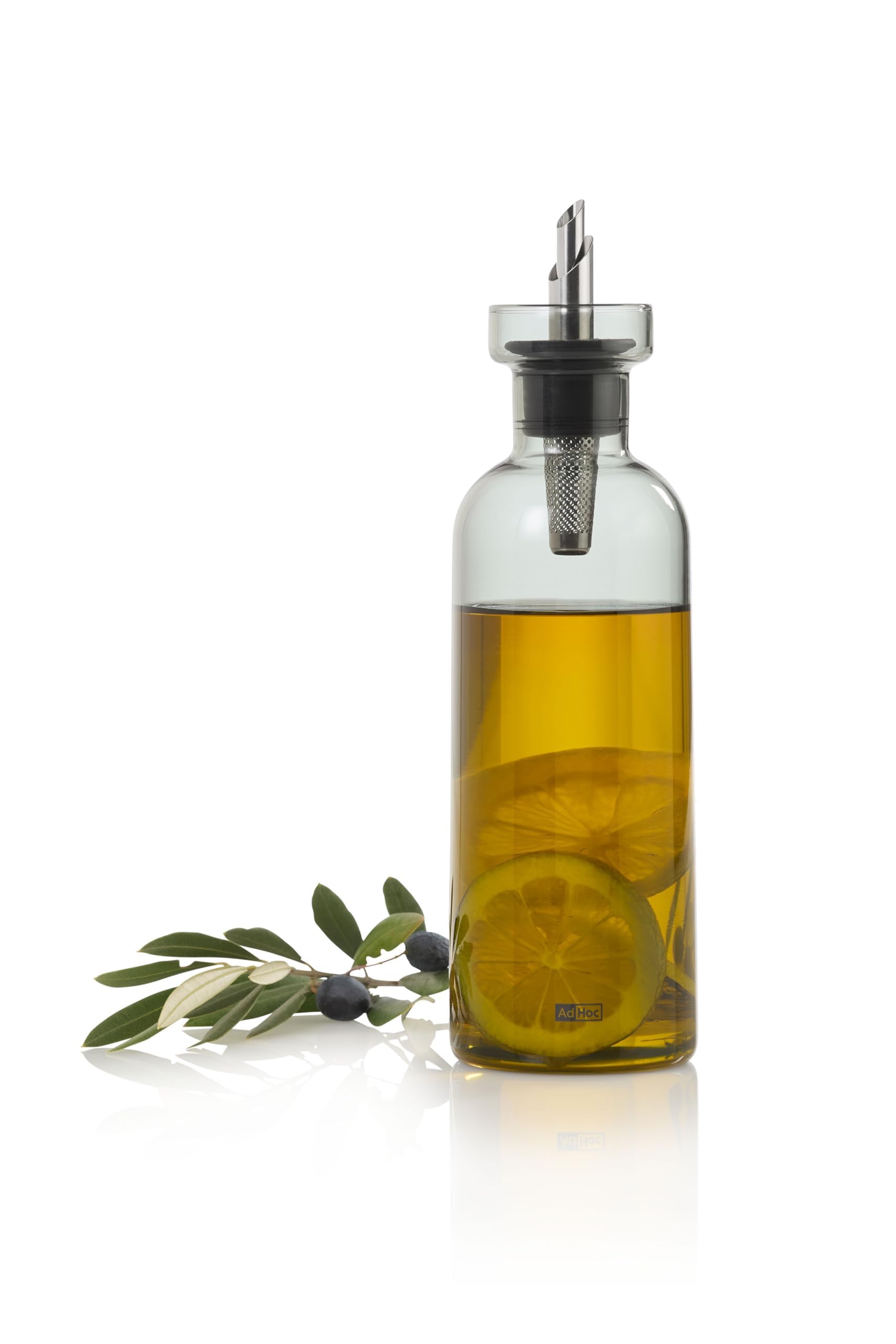 AdHoc AromaPour - Botella grande de vidrio gris para aceite y vinagre, dispensador de aceite y vinagre filtrado, 500 ml, apto para lavavajillas