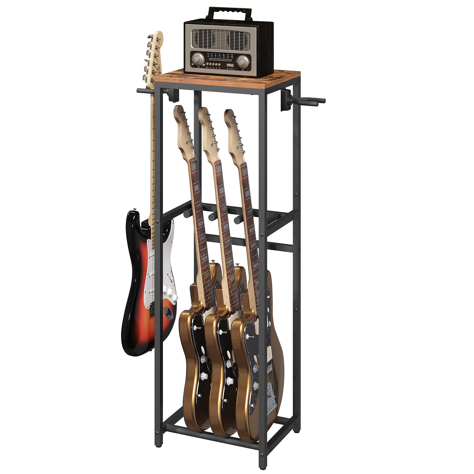 Mahancris Rustic Brown, Black Guitar Stand For Acoustic Holder, Electric Guitar, Bass, Multiple Guitar Rack, Floor Adjustable For Guitars, Guitar Amp Accessories, For Home Music Studio, Rustic Brown And Black Agshr6301