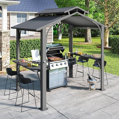 Domi 8x5FT Hardtop Grill Gazebo, Outdoor BBQ Gazebo with 2