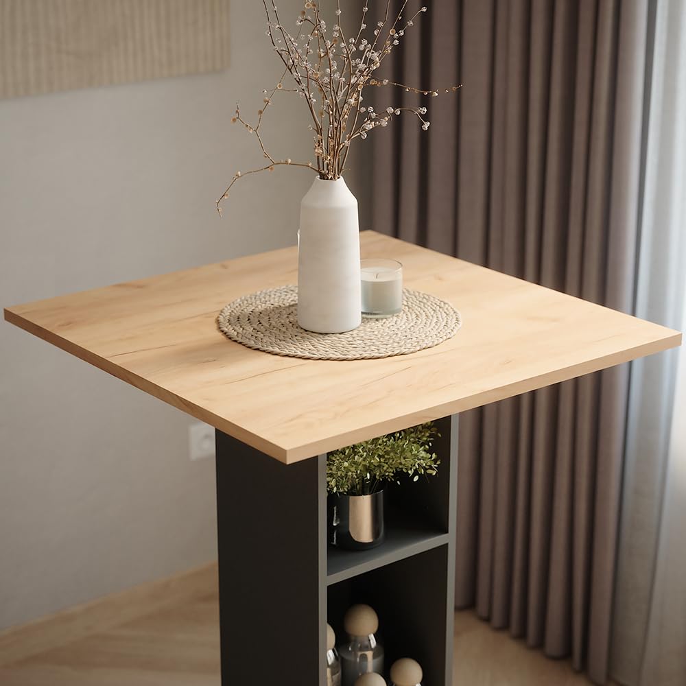 Vicco Bartisch Repose, Goldkraft Eiche/Anthrazit, 75 x 75 cm, zur Verwendung als Stehtisch mit höhenverstellbaren Einlegeböden