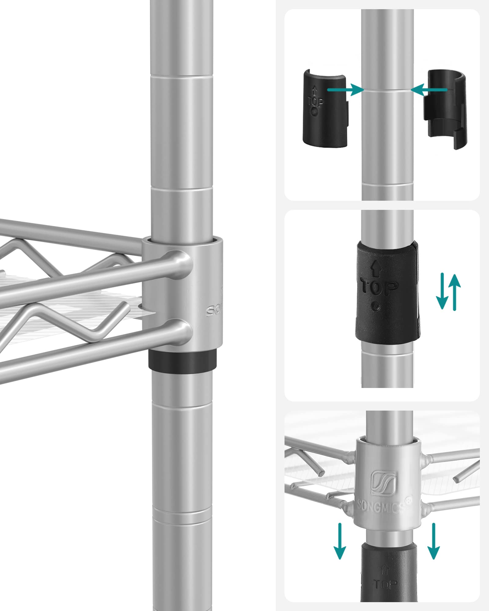 SONGMICS Gewürzregal mit 3 Ebenen, Küchen-Organizer, aus Metall, mit PP-Platten, verstellbare Regalebene, 15 x 40 x 39,5 cm, mattsilbern LGR025E01
