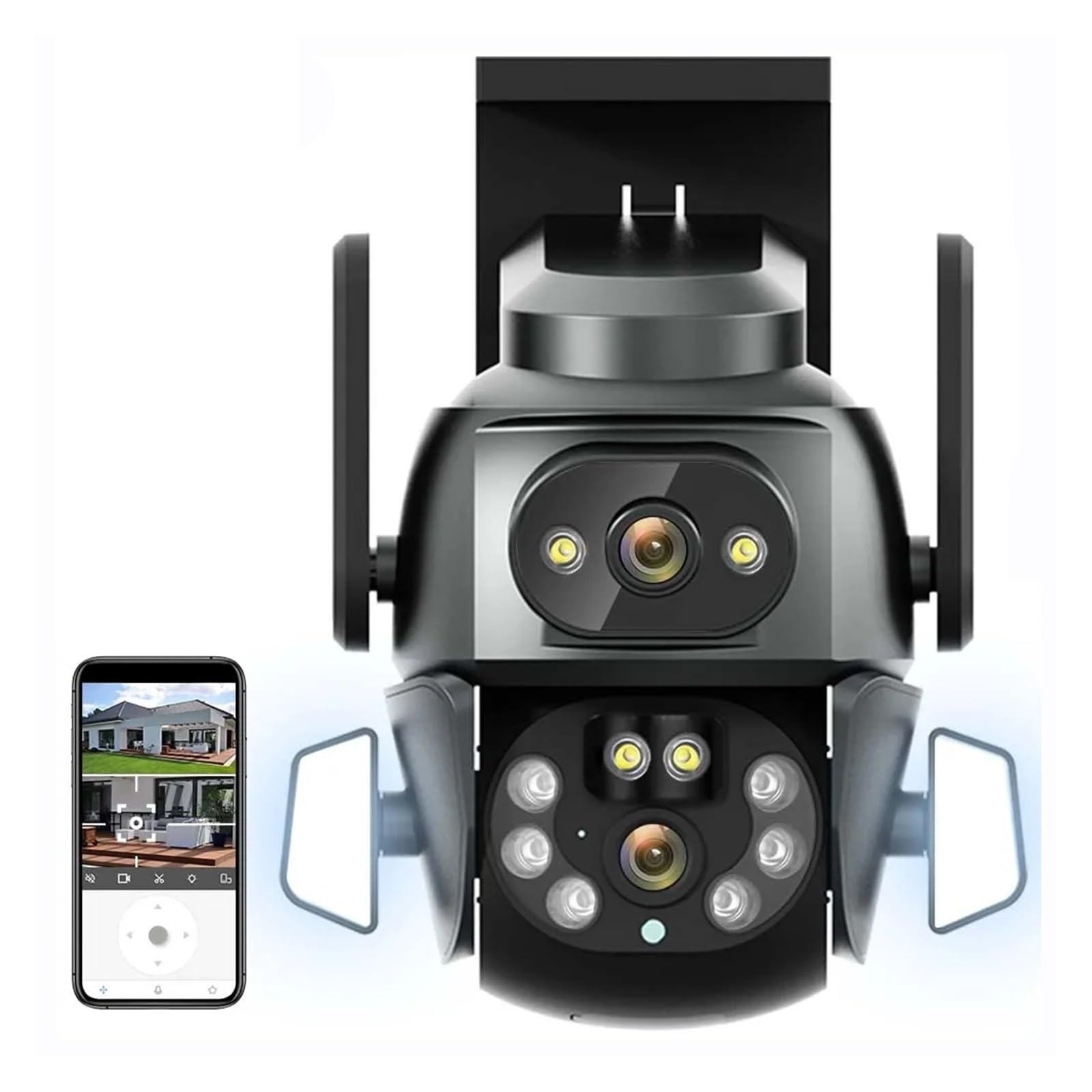 Caméra de sécurité, 4K 8MP caméra Double Objectif écran 2K 4MP de Surveillance vidéo Suivi Automatique extérieur bidirectionnel Audio IP66 PTZ(4K Camera Add 32G)