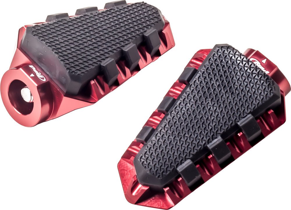 Puig 7319R Rider footrest adapters machined from aluminium with anodized finish and millimetric adjustment for precise mounting, Red