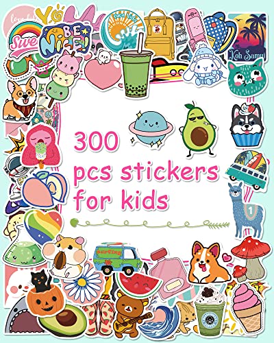 300 Pcs Water Bottle Stickers For Kids Teens, Vinyl Vsco Waterproof Cute Aesthetic Stickers, Hydroflask Laptop Phone Skateboard Stickers For Teens Girls Kids, Sticker Packs #TOP4