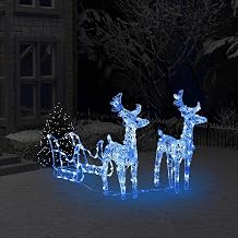160 LED Reindeers & Sleigh Christmas Decoration, 51.2" Acrylic, Blue Light, USB Powered, 8 Lighting Modes, Durable Steel Frame, Indoor Outdoor Holiday Decor