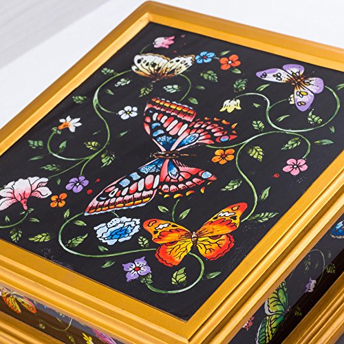 Novica Butterfly Reverse Painted Glass Black And Gold Decorative Box, Winter Butterflies In Black' #TOP2