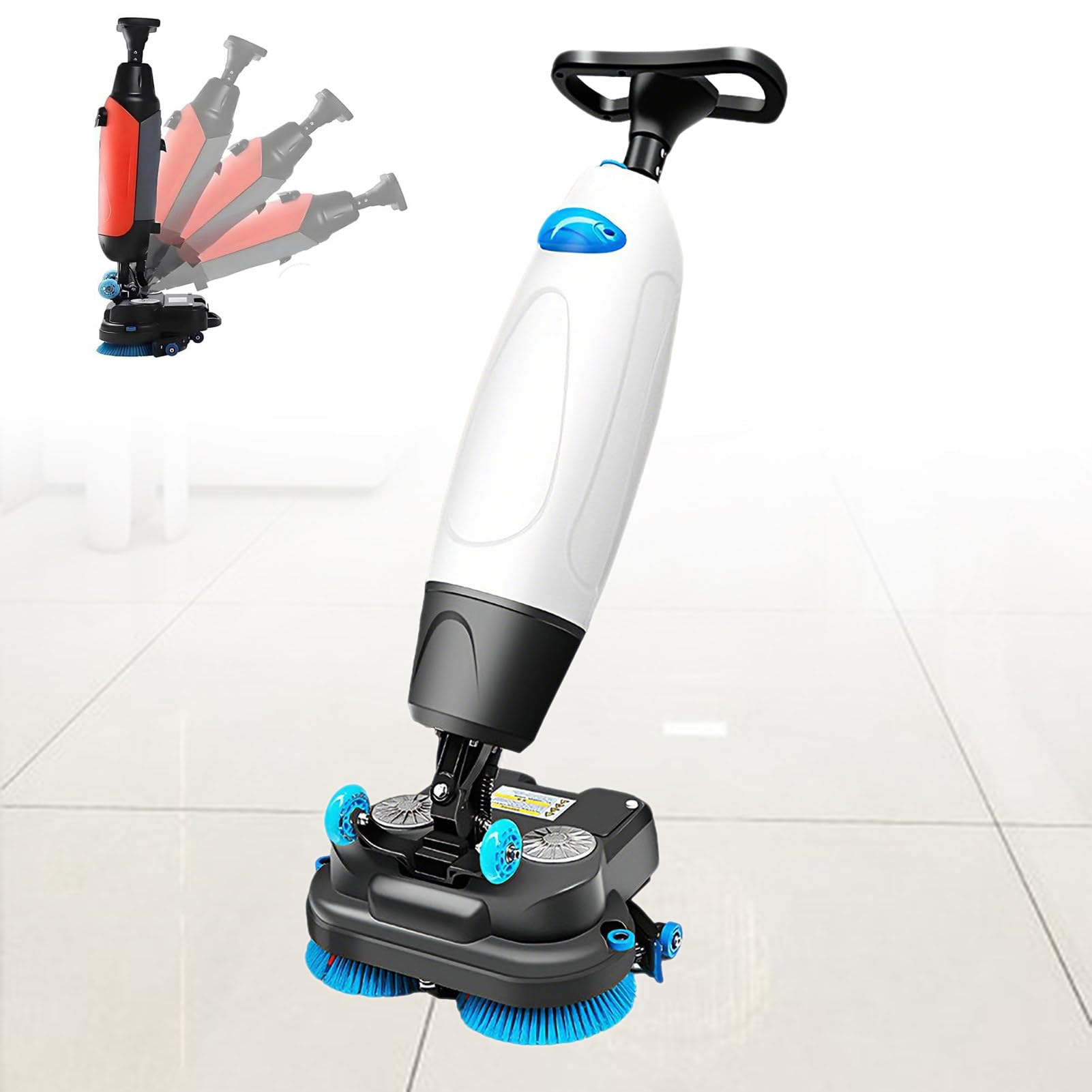 Professional Commercial Floor Scrubber Machine, 17” Path Floor Cleaner Machine, Cordless Design with Dual Brushes and 360° Swivel Head for Efficient Cleaning White