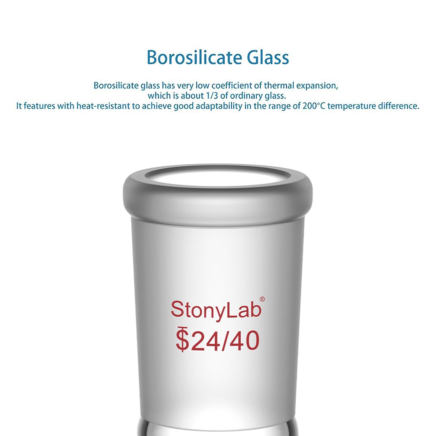 StonyLab Enlarging Adapter Glass Adapter from 24/40 to 14/20 Glass Joint Lab Glassware Supply
