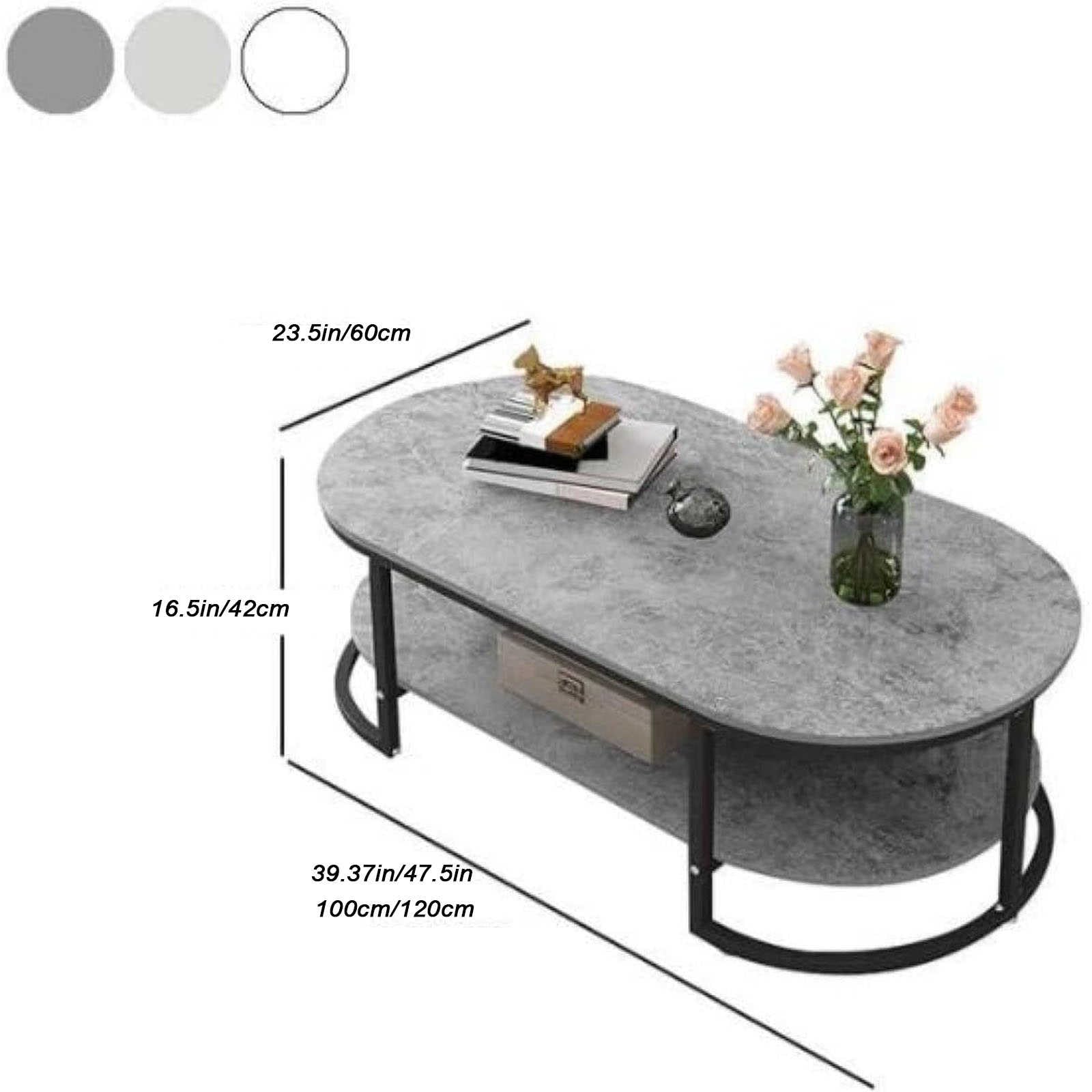 Owalny stolik kawowy Glam, mały stolik kawowy z półką, wszechstronny stolik pomocniczy do salonu, stolik koktajlowy na sofę, białe wykończenie, nowoczesny design
