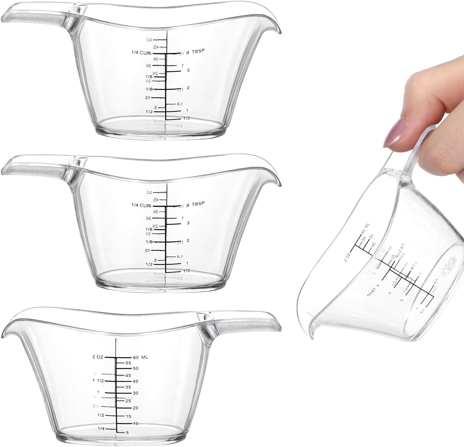 4 Pack Small Measuring Cup 2oz/60ml Mini Measuring Cup with tsp/tbsp/oz/ml Markings Clear 2 Oz Measurings Cups for Kitchen Laundry DIY Beauty Mixing