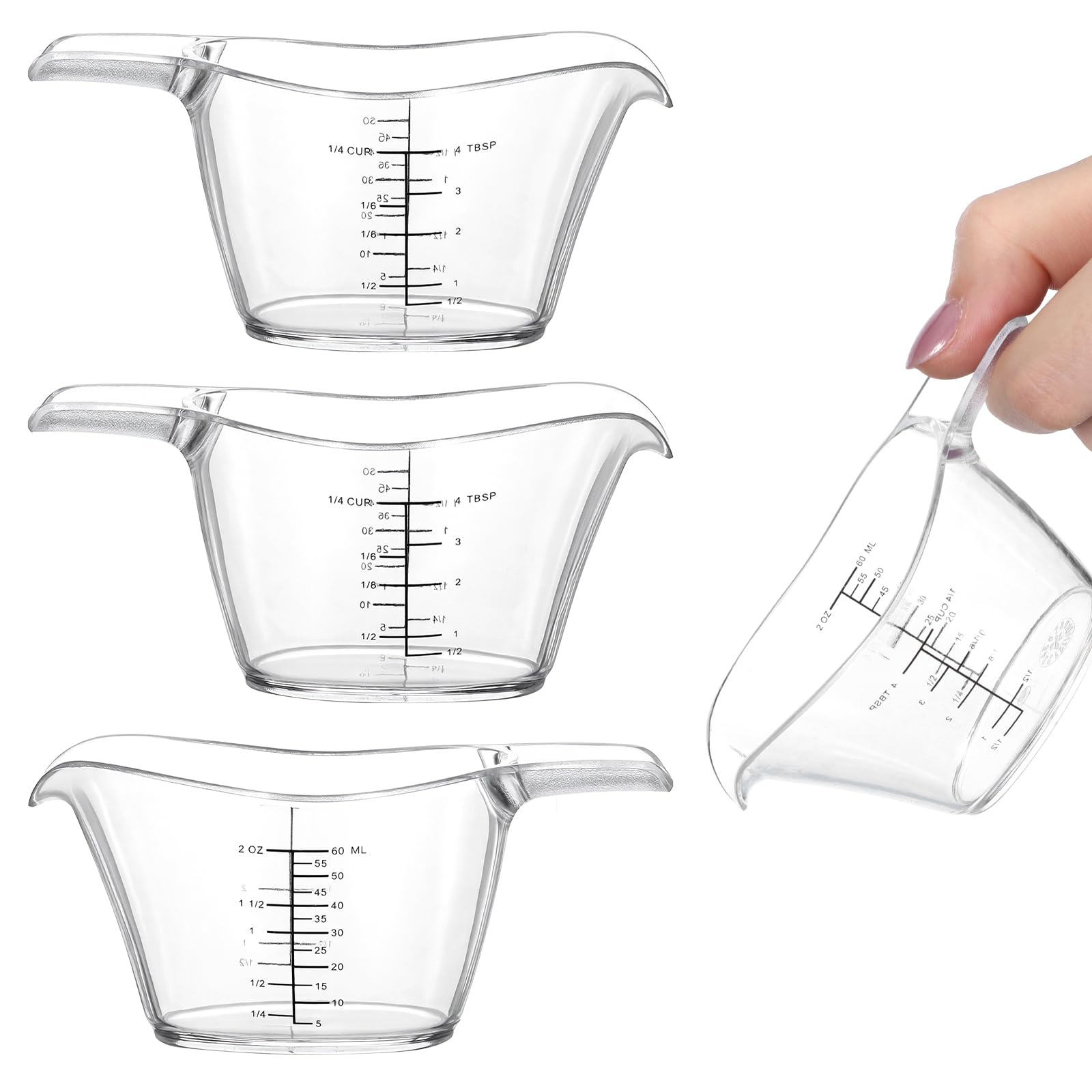 4 Pack Small Measuring Cup 2oz/60ml Mini Measuring Cup with tsp/tbsp/oz/ml Markings Clear 2 Oz Measurings Cups for Kitchen Laundry DIY Beauty Mixing