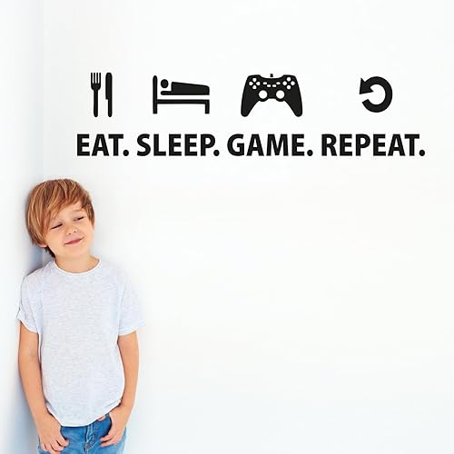 Miniatura 4 de Calcomanía de pared Eat Sleep Game Repeat Quote. Perfecto para cualquier jugador (blanco) 14 x 60 pulgadas. #20,088.6 ft