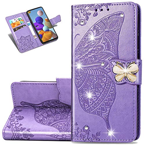 Asdsinfor Galaxy A21(US Version) Case Shiny Diamond Wallet Case Credit Cards Slot with Stand for PU Leather Shockproof Flip Magnetic Case for Samsung Galaxy A21 Glitter Butterfly Light Purple SD Asdsinfor Galaxy A21(US Version) Case Shiny Diamond Wallet Case Credit Cards Slot with Stand for PU Leather Shockproof Flip Magnetic Case for Samsung Galaxy A21 Glitter Butterfly Light Purple SD