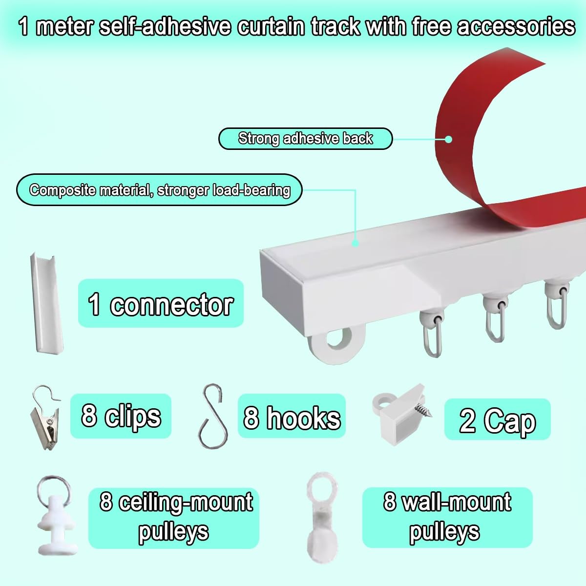 Rail de rideau adhésif sans perçage 50-500 cm, parfait pour les murs lisses, idéal pour les chambres et les placards, 420 cm de long, installation facile.