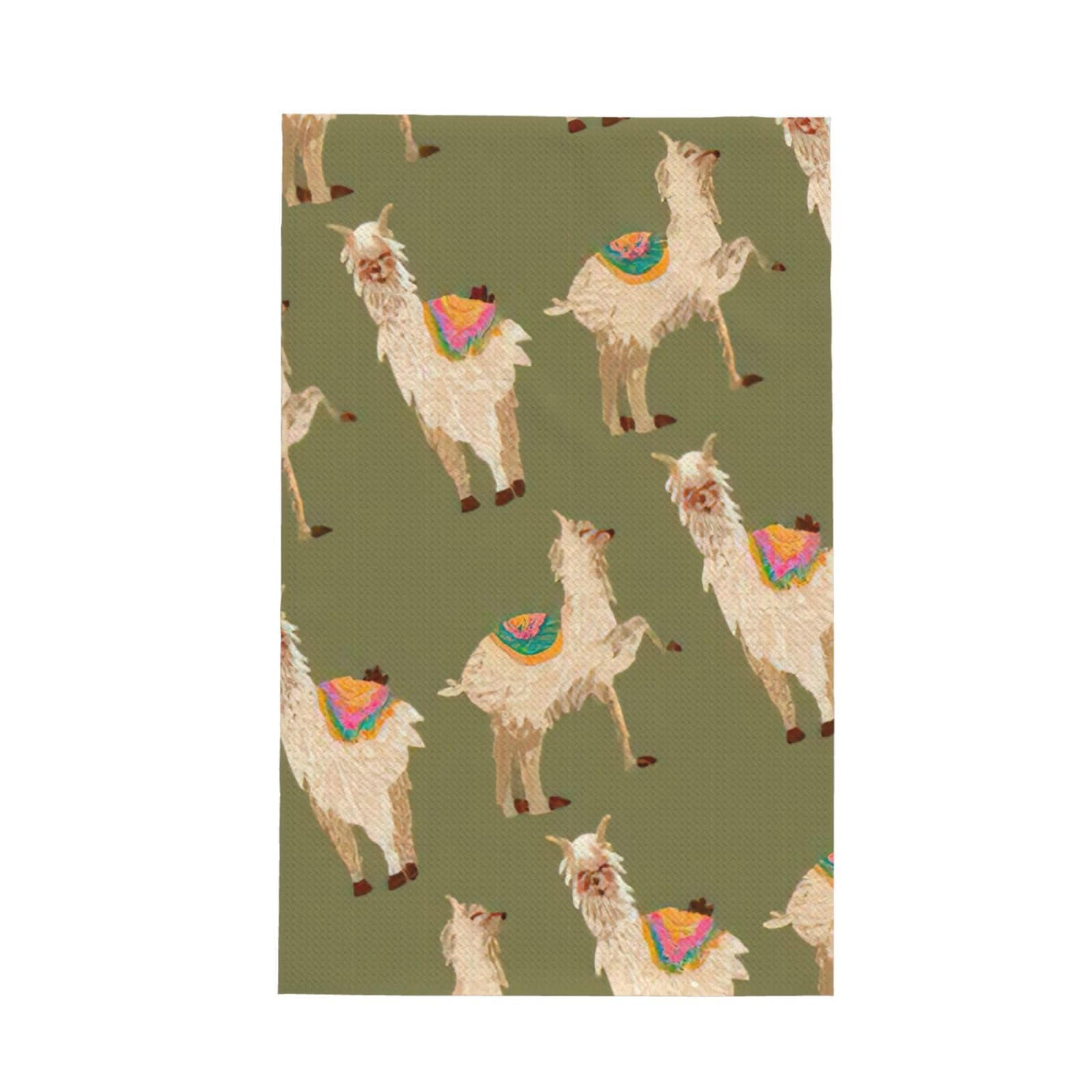 CKGODGF Alpaca. Print Absorbent Waffle Dishcloths,Kitchen Towels With Hanging Loops,Tea Towels.