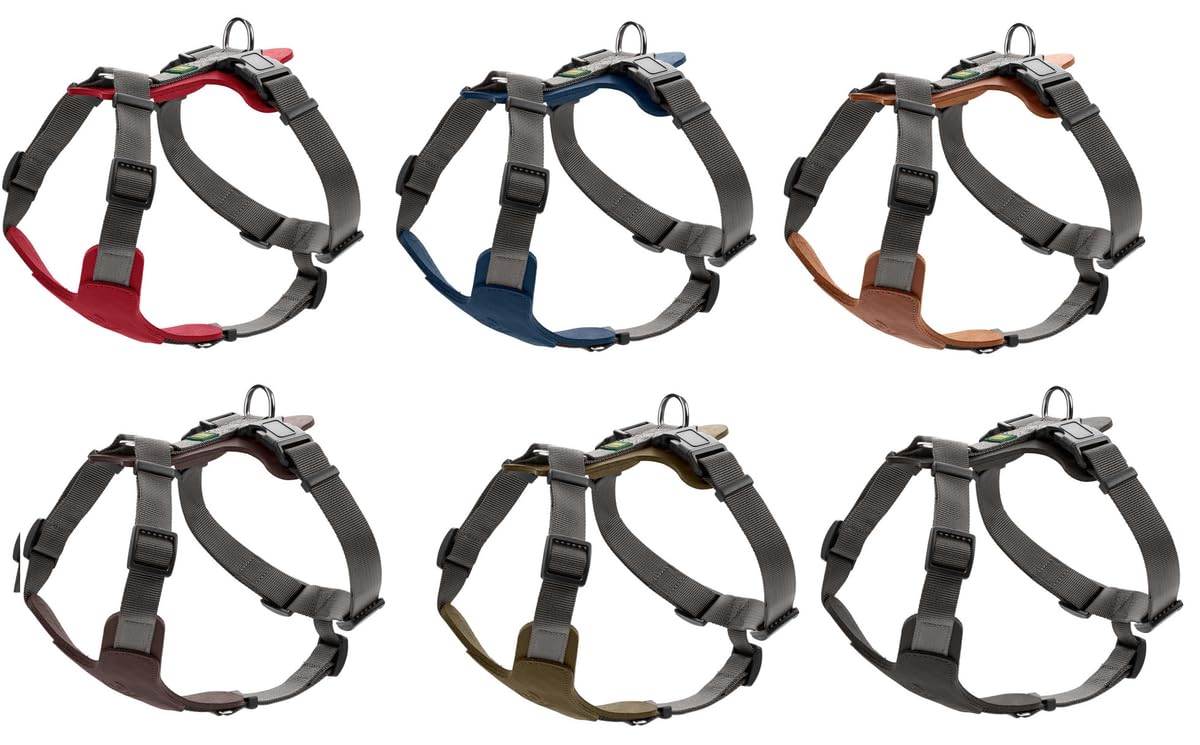 HUNTER Hundegeschirr AALBORG MIXED, Farbe: cognac/grau, Rindsleder/Nylon, 5-fach verstellbar, leicht, mit Kunststoffschnallen, Made in Germany, Größe: M