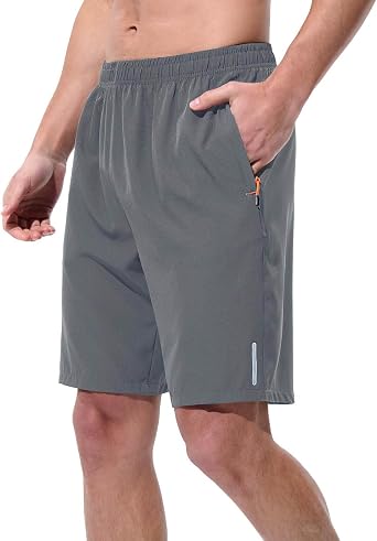 Running Shorts for Men 5 Inch Quick Dry Athletic Workout Gym Gear Lightweight with Zipper Pockets and Reflective Stripes
