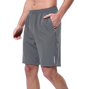 Mens Quick Dry Athletic Shorts Lightweight Workout Running Gym Basketball Hiking Tennis 5 7 9 Inch with Zipper