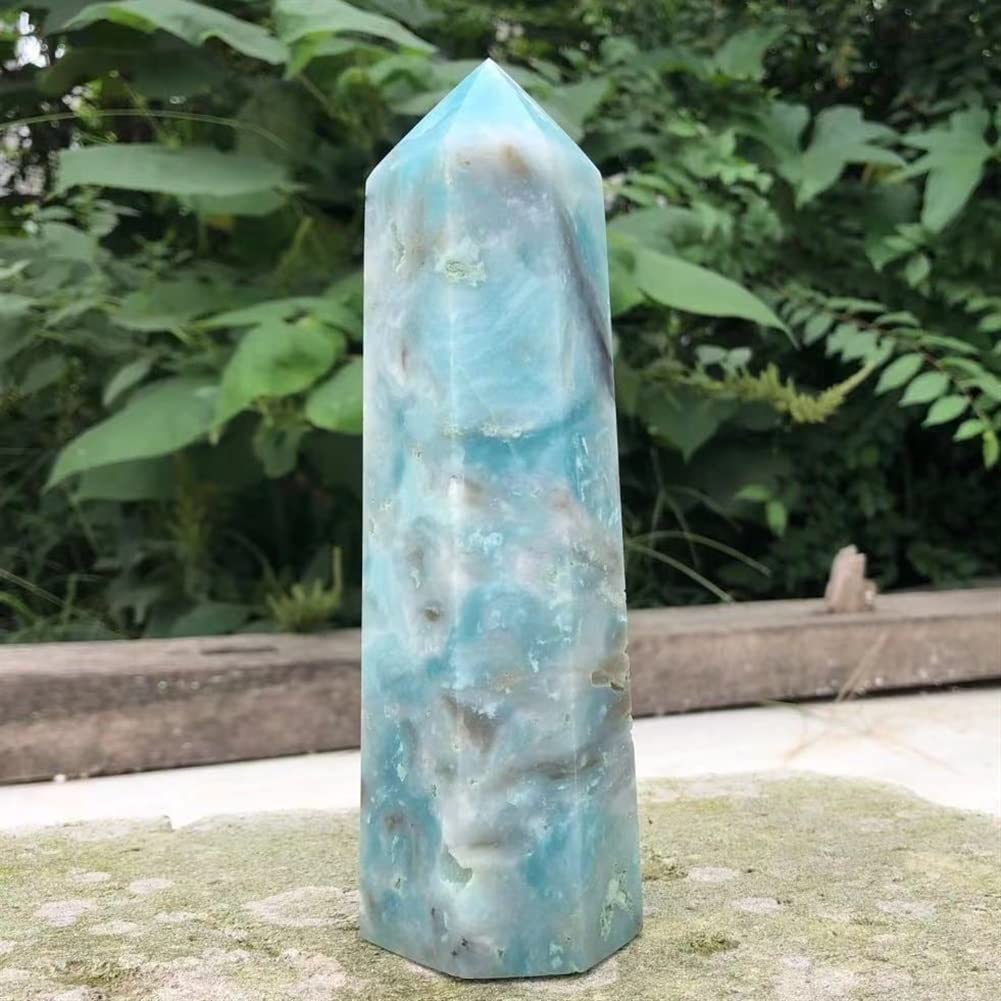 Calcite Naturelle des Caraïbes en Tour de Pierre Bleu Ciel Hexagonale pour Maison