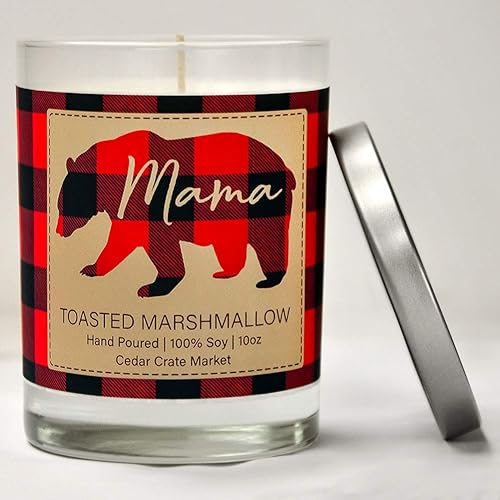 Miniatura 4 de Mama Bear, Clavo, Vainilla, Ámbar, Buffalo Plaid Vela de soja perfumada de lujo, 10 onzas. Vela, fabricada en los Estados Unidos, velas decorativas