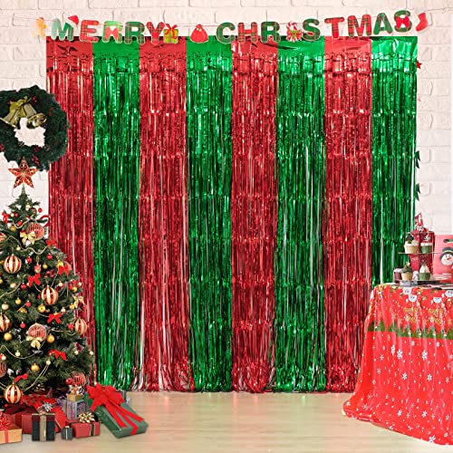 Lyubasa 3 Pack Christmas Party Decorations, Red And Green Tinsel Foil Fringe Curtains,Ugly Sweater Theme Photo Booth Prop Streamer Backdrop Decor Indoor Outdoor Party Supplies For Happy New Year Party #TOP26