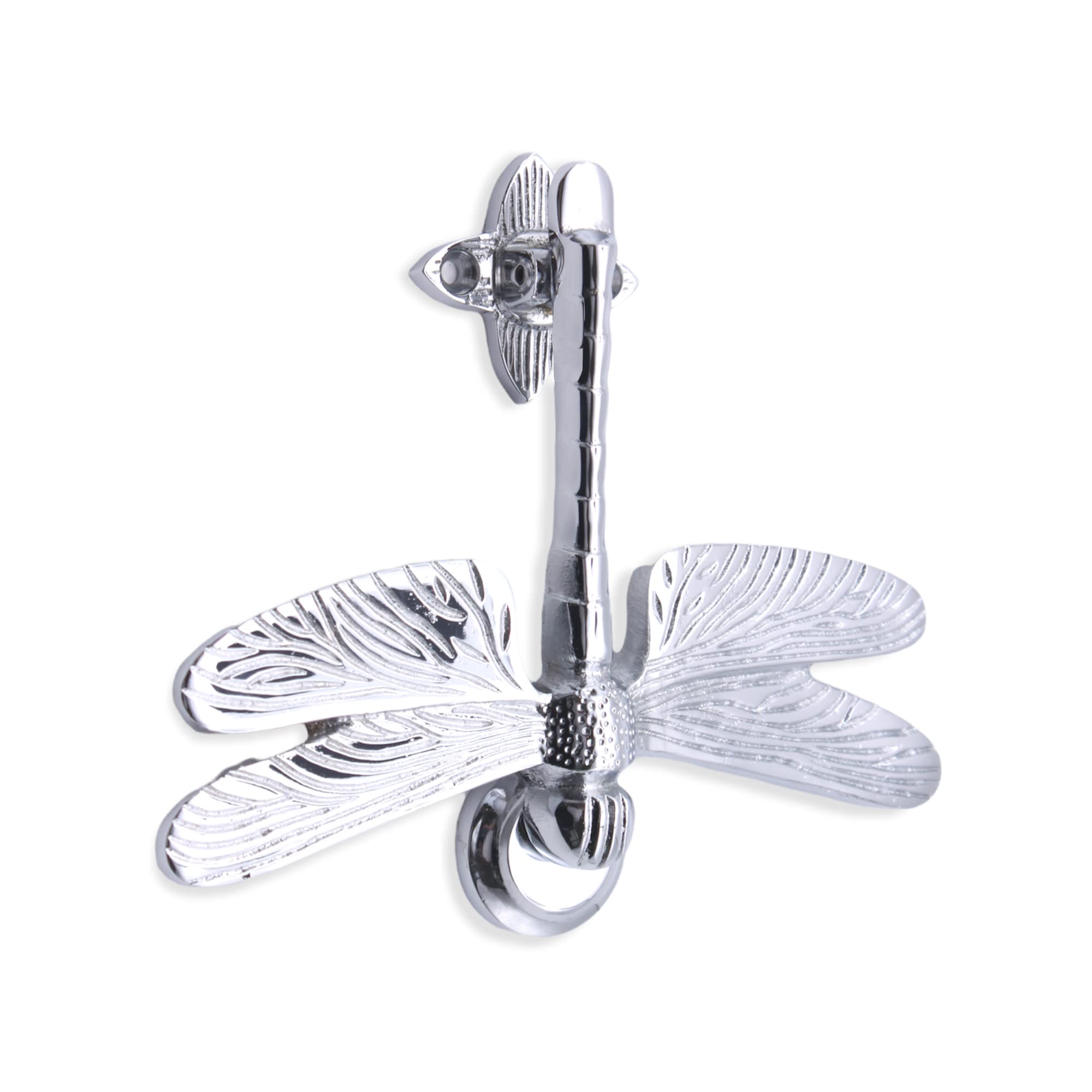 Solid Brass Dragonfly Door Knocker for Front Door - Polished Chrome