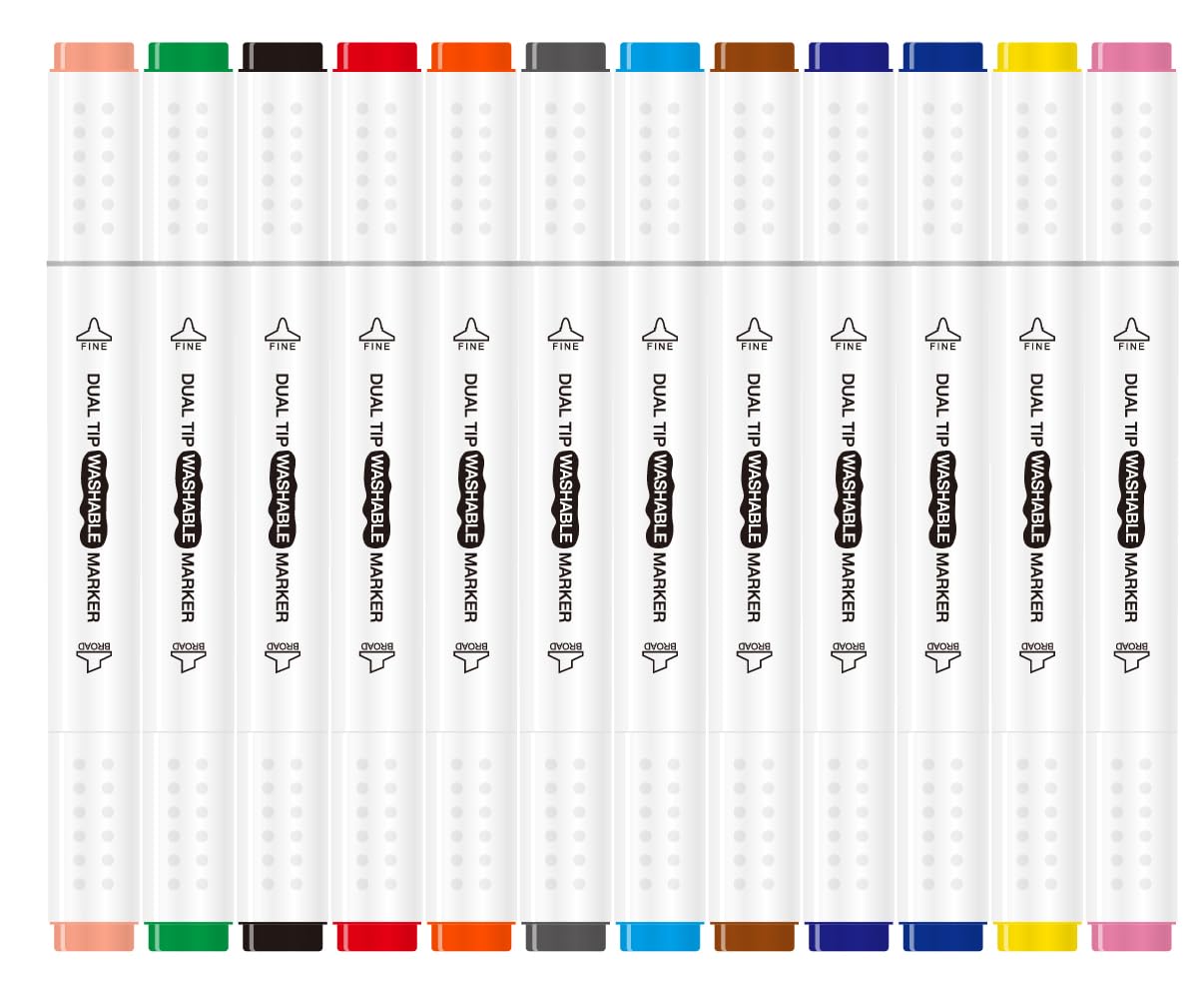 Sleepah 12 Washable Markers for Air Brush Set (SL190) & Drawing with Chisel Tips (12 Markers)