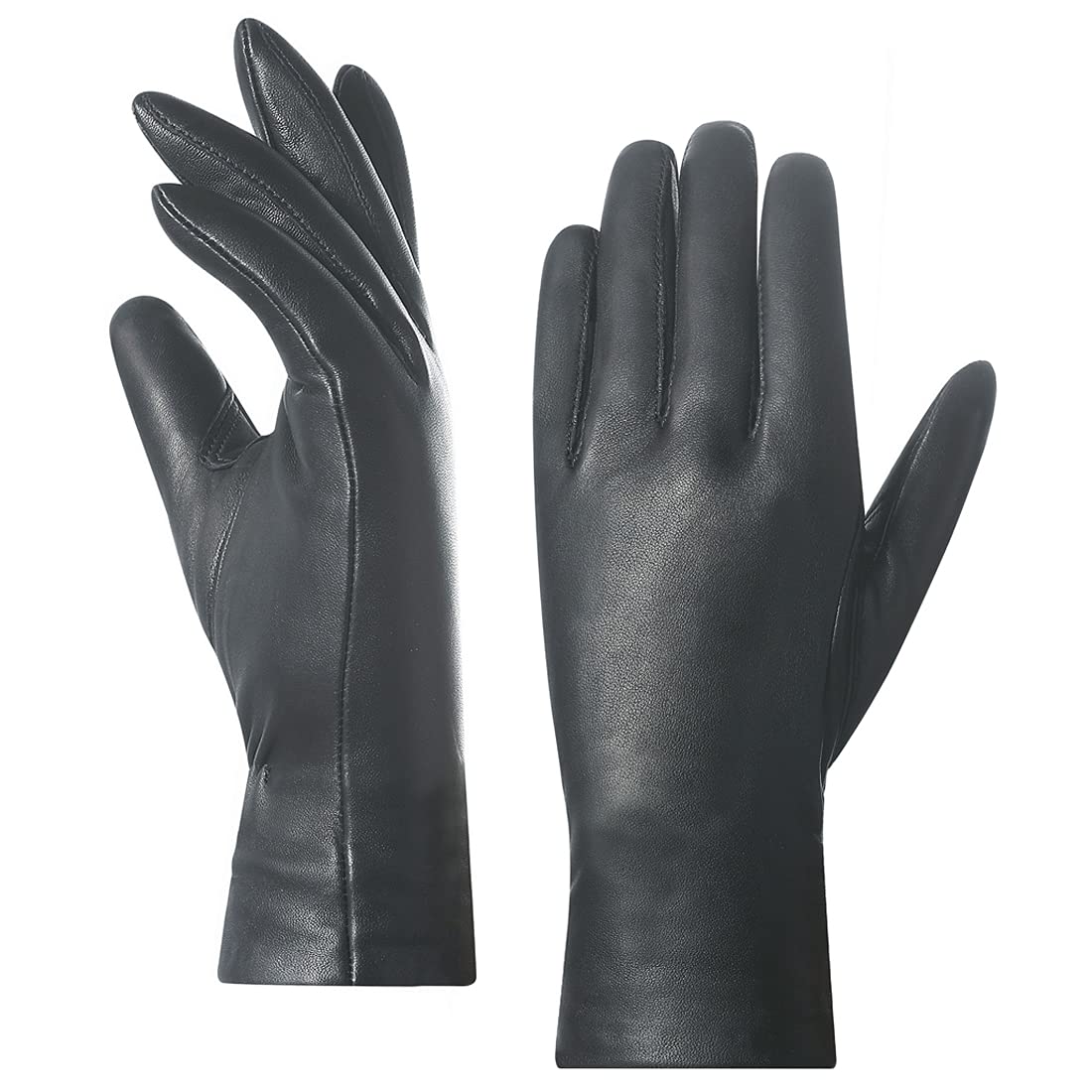 Women's Leather Winter Gloves,Genuine Lambskin Leather Lined Cashmere Warm Driving Gloves For Women GL006