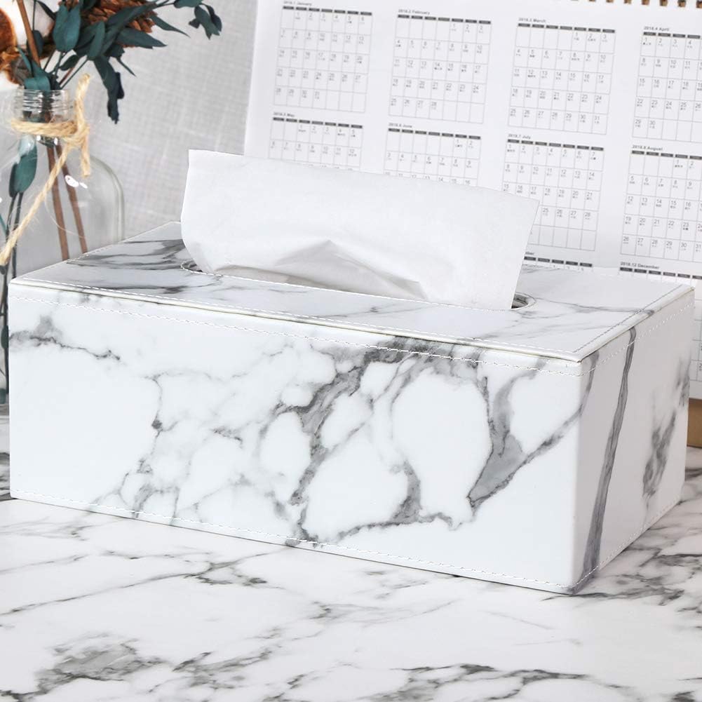 KINGFOM Rectangular PU Leather Tissue Box Cover - Facial Tissue Paper Napkin Holder for Bathroom, Home, Office, Car Automotive Decoration with Magnetic Bottom(Gray Marble) image 4