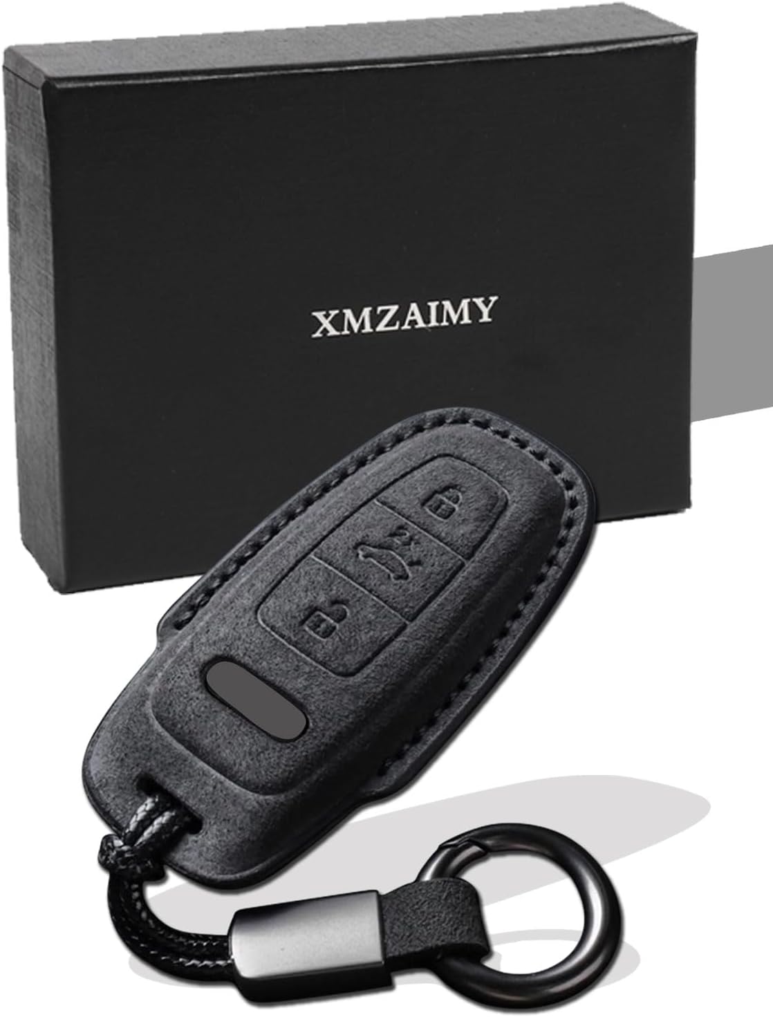 for Audi Key Fob Cover with Keychain Fit for Audi A3 A6 A7 A8 Q7 Q8 S3 S6 RS6 RS7 Smart Keys Case Protector suede (Black, Style B)