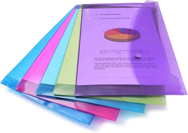 Rapesco 0688 Popper Wallets, A4+ / Foolscap, Assorted Transparent Colours, Pack of 5