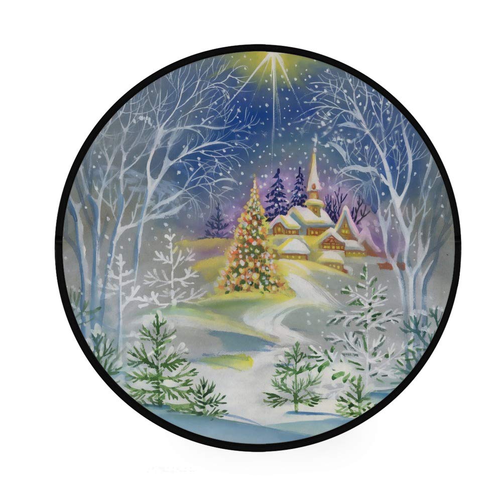 Tapis de cuisine rond et antidérapant paysage aquarelle