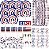 MOVINPE 125 Pcs Patriotic Party Favors, 4th of July Accessories Folding Hand Fans, Shutter Shades...