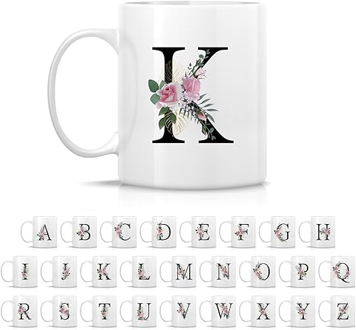 Miniatura 2 de Retreez Ramo botánico floral inicial A-Z con monograma del alfabeto, taza de café de cerámica de 11 onzas  Agradecimiento agradecimiento, boda,