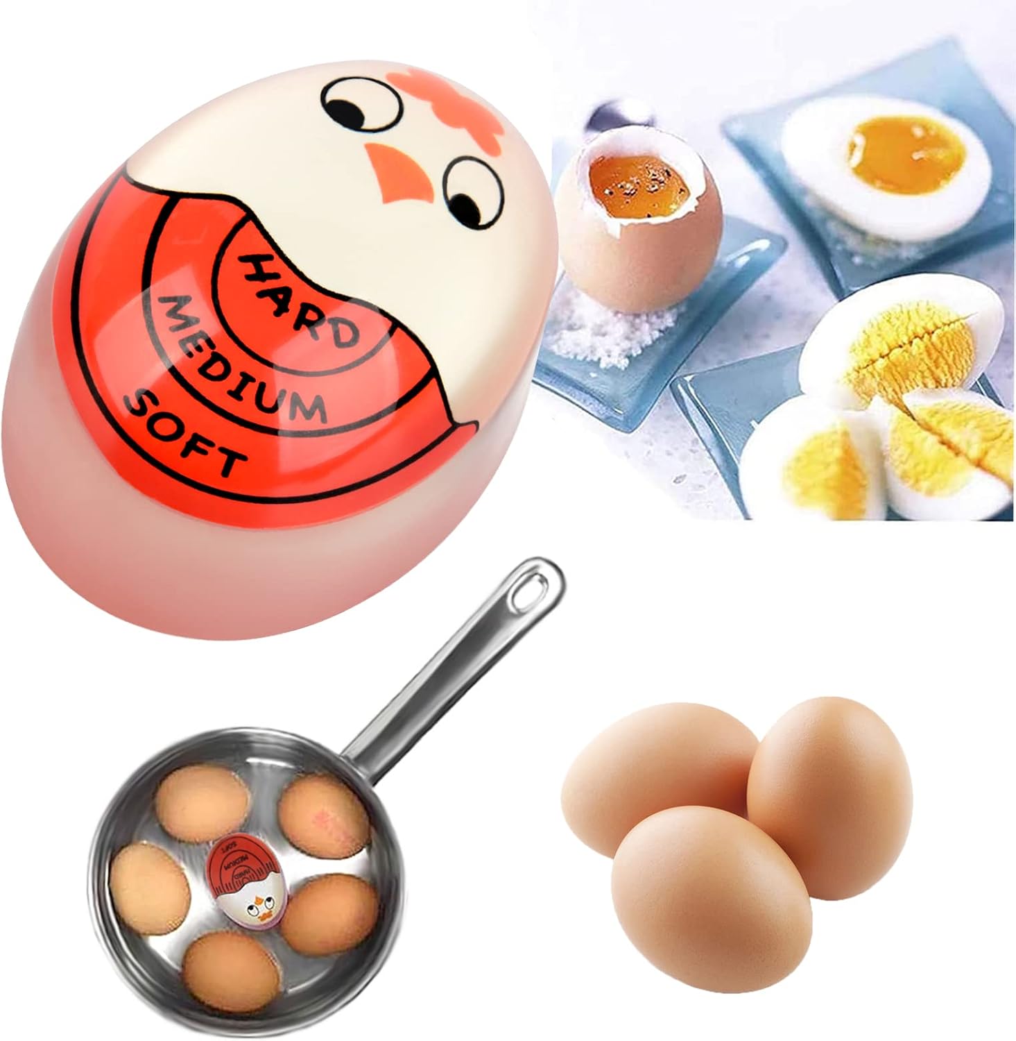 Egg Timer Sensitive Hard & Soft Boiled Color Changing Indicator Tells When Eggs are Ready (Red 4pack)