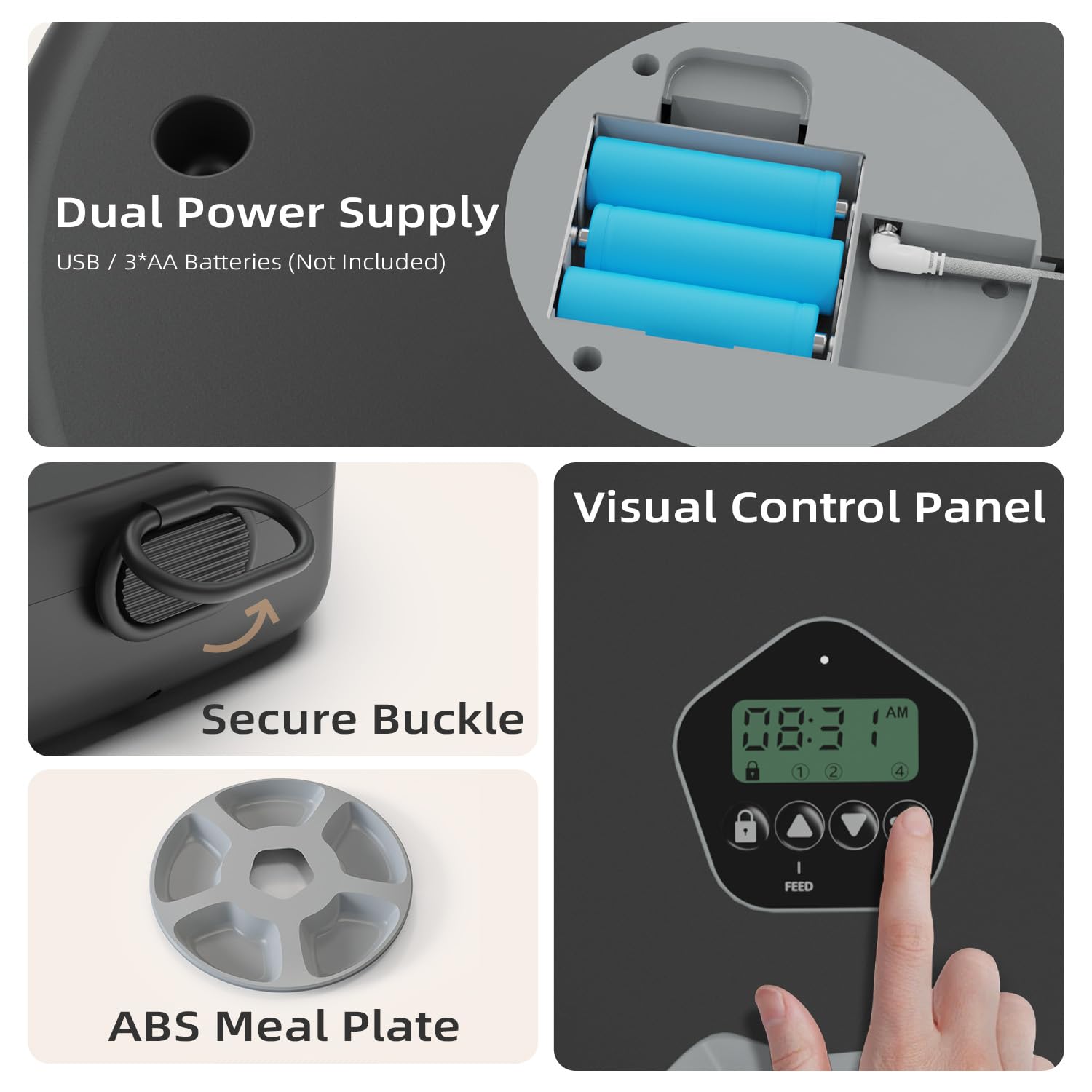 Automatic Pet Feeder for Wet & Dry Food, 5-Meal Timer Dispenser with 2 Ice Packs, Programmable Smart Feeder for Cats/Dogs – Keep Food Fresh Longer (Pet Feeder with 2 Ice Cube Tray)