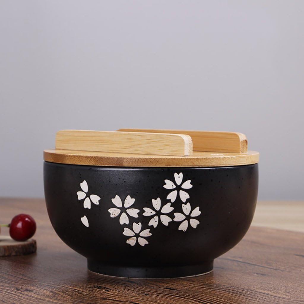 zaqiming Japanese Cuisine Tableware Korean Vintage Bowl Noodles Rice Bowl Japanese Style White Ceramic Instant Noodle Bowl Chopsticks with lid and Spoon Kitchen Supplies - Image 4