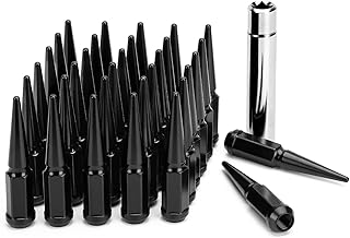 14mmx1.5 Wheel Spike Lug Nuts, 32 x Black M14x1.5 Lug Nut, Dynofit 4.4" Tall Closed End Nuts with 1 Socket Key for Chevy Silverado GMC Sierra 1500 2500 3500,F-250 F-350 2003-2016