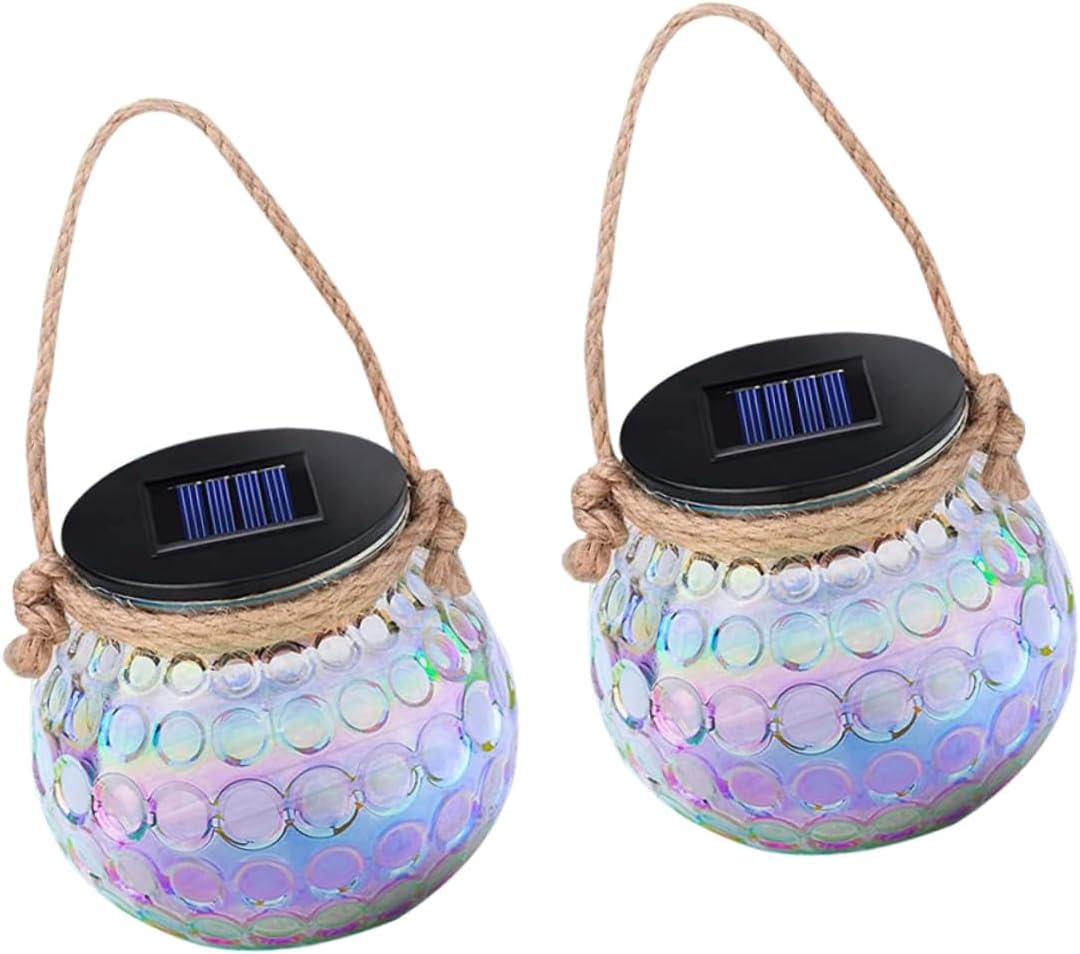 2pcs Hanging Solar Lanterns Decorative Solar Powered Lights for Outdoor Garden Glass Energy Saving Decor for Patio