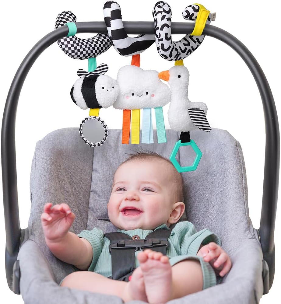 Itzy Ritzy Spiral Car Seat & Stroller Activity Toy - Sensory Hanging Mirror, Dangling Rings & Ribbons for Newborns 0+ Months