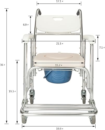Miniatura 6 de Winado Silla de cama para inodoro, 4 en 1, silla de transporte con brazos y 4 frenos, silla de ruedas de ducha para adultos, personas mayores,