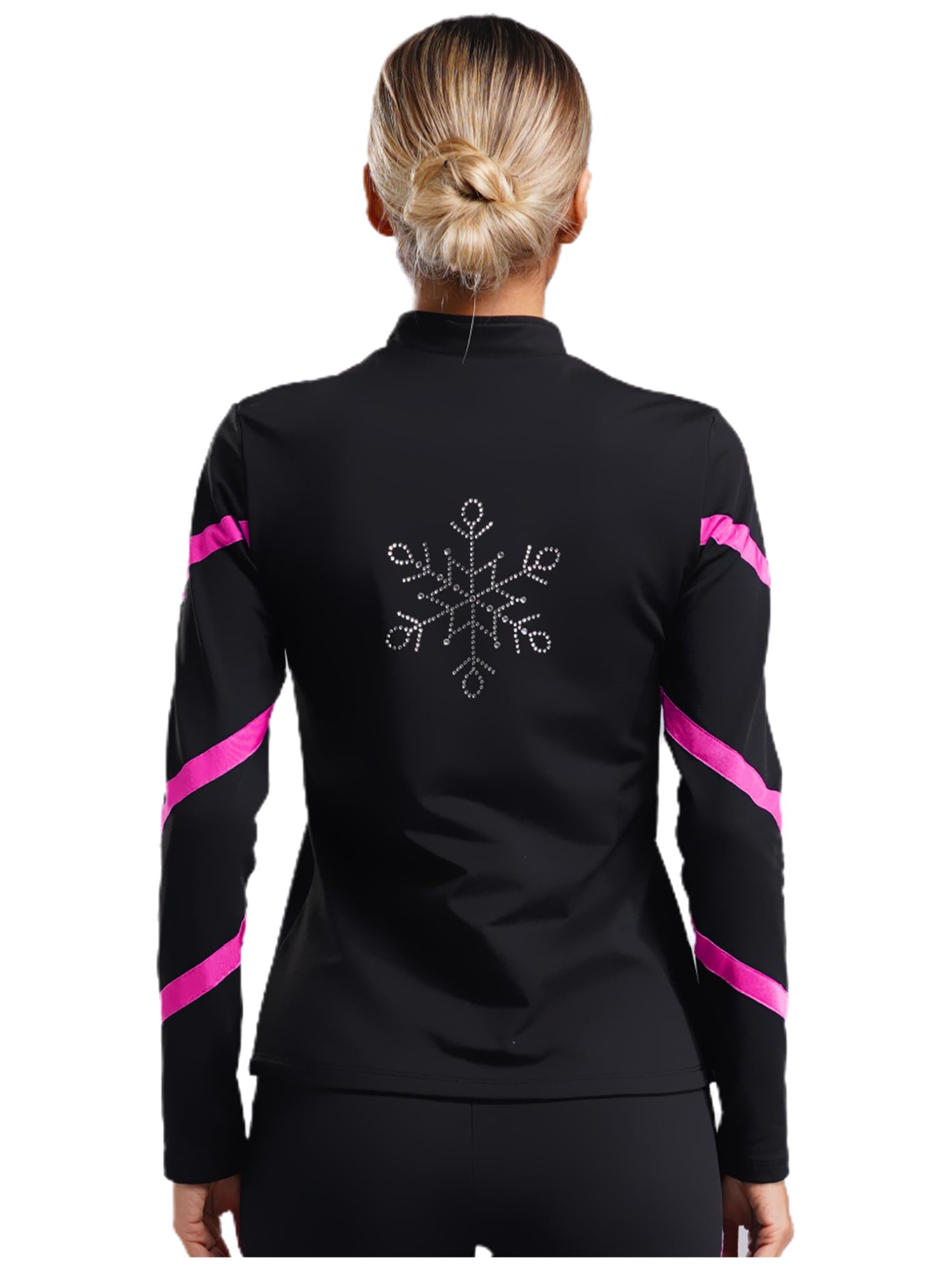 YEAHDOR Women Figure Skating Fleece Lined Jackets Practice Training Full Zip Skating Sweatshirts Outerwear Hot Pink Small