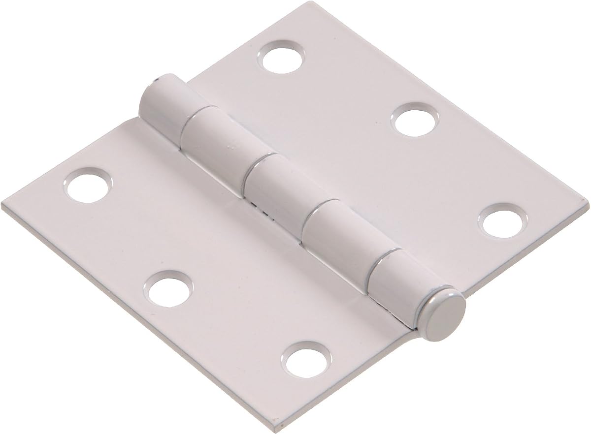 Hillman Hardware Essentials Bisagras de puerta de 3-1/2 pulgadas, color blanco | Bisagras de esquina cuadradas con embutir completo con pasador extraíble | Bisagras para puertas residenciales con tornillos para puertas interiores y exteriores