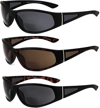 3 Pairs Bifocal Sunglasses for Men and Women,Side Protection Lens
