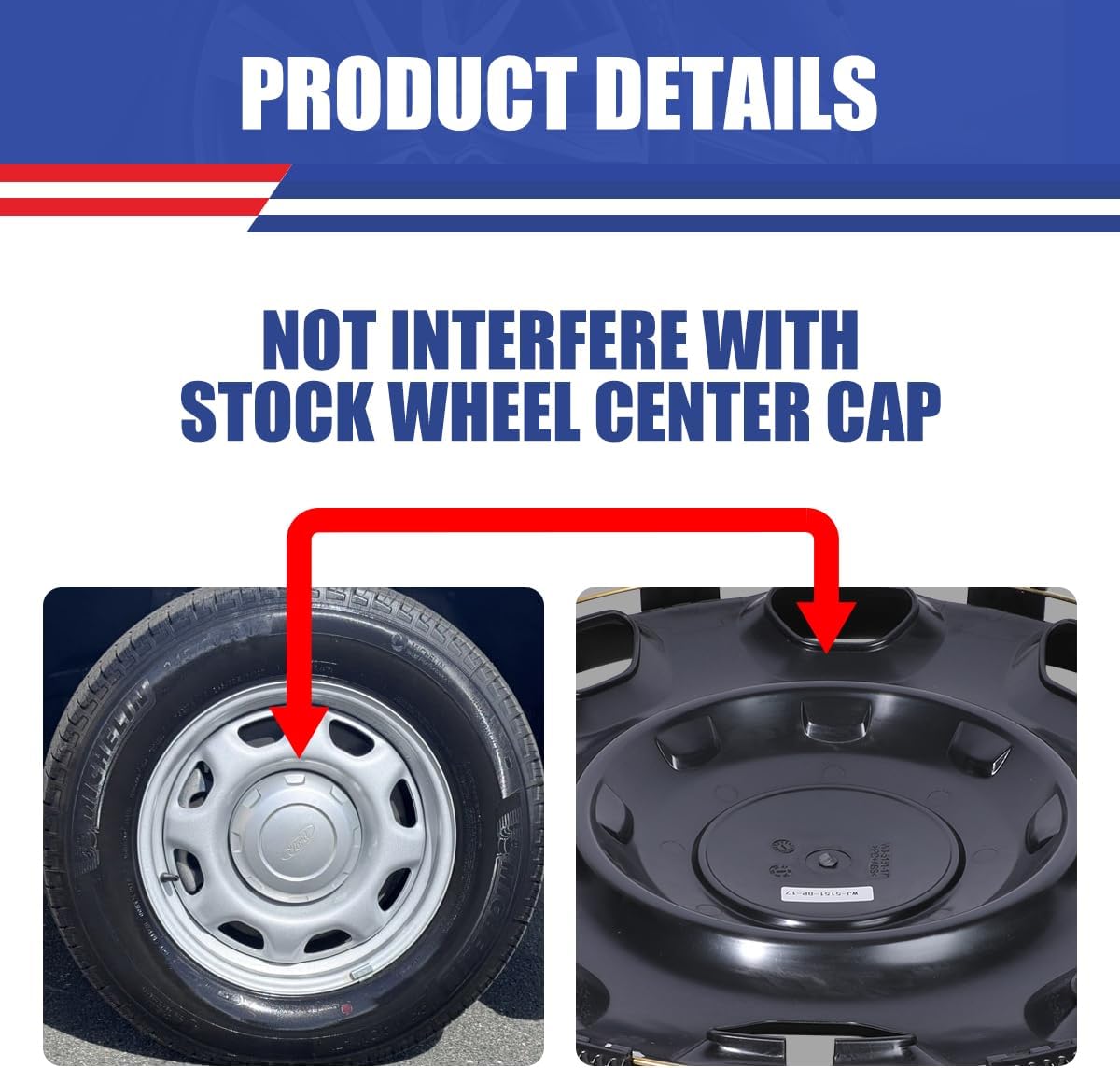 17 Inch Hubcaps Set of 4 Matte Black Lacquer Wheel Rims Cover R17 for Ford F-150 XL 2010-2025, ABS & PC Material Wheel Tire Covers Snap On Installation Automotive Accessories (4-Packs,17-Inch)