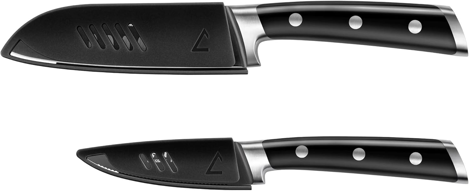 Cangshan S+ Series 1022094 German Steel Forged 2-Piece Titanium Coated Santoku Starter Knife Set with Sheaths, Noir Black - Image 2