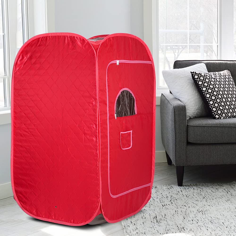 Sauna à Vapeur et Cabine 2L 1000W Tente de Sauna Portable Pliable Isolante à Quatre Couches et Générateur de Vapeur de Sauna pour Bain de Sauna, Détoxification, Thérapie Corporelle(rouge)